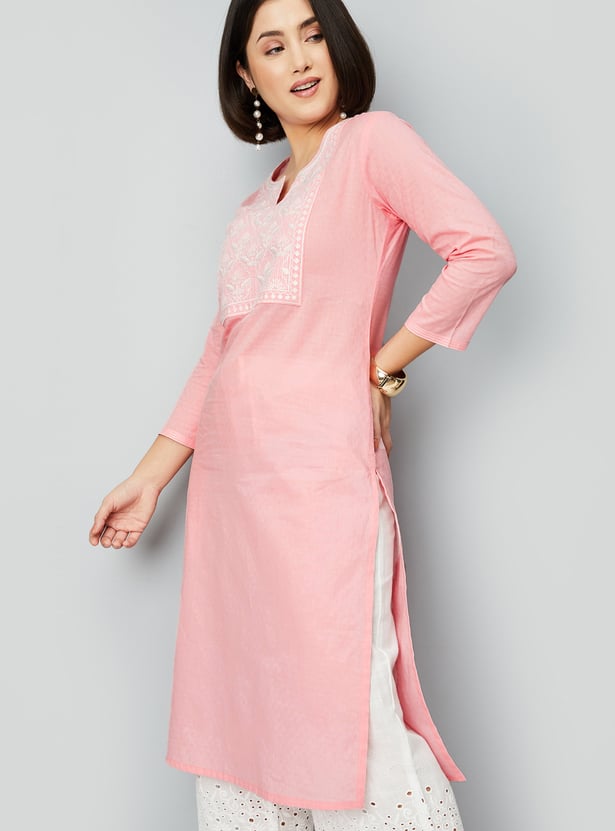 Women Embroidered Yoke Straight Kurta