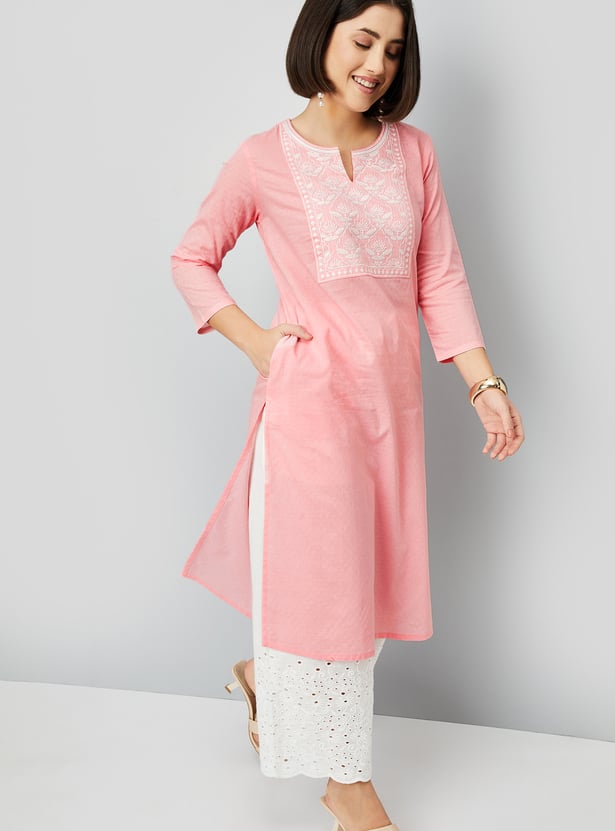 Women Embroidered Yoke Straight Kurta