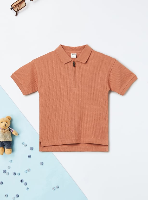 Boys Textured Polo T-shirt