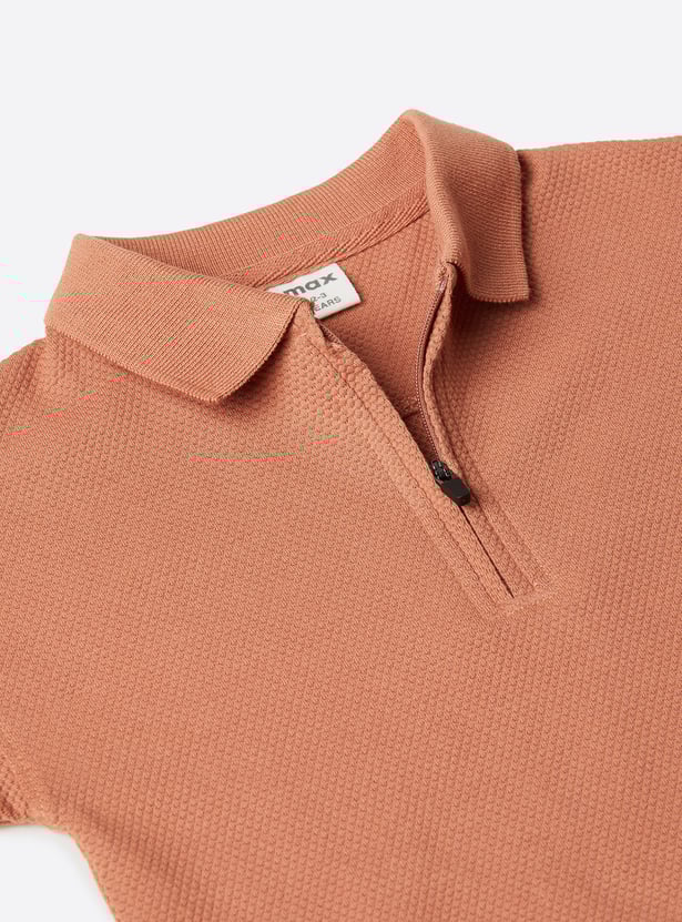 Boys Textured Polo T-shirt