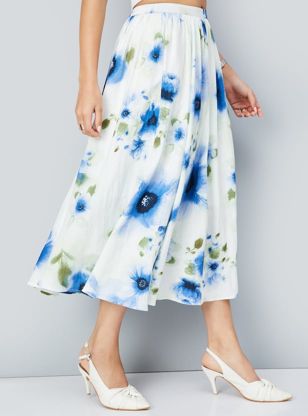 Women Floral Print Midi Skirt