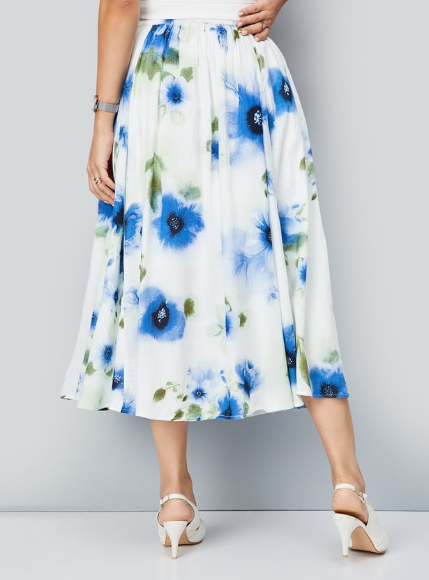Women Floral Print Midi Skirt