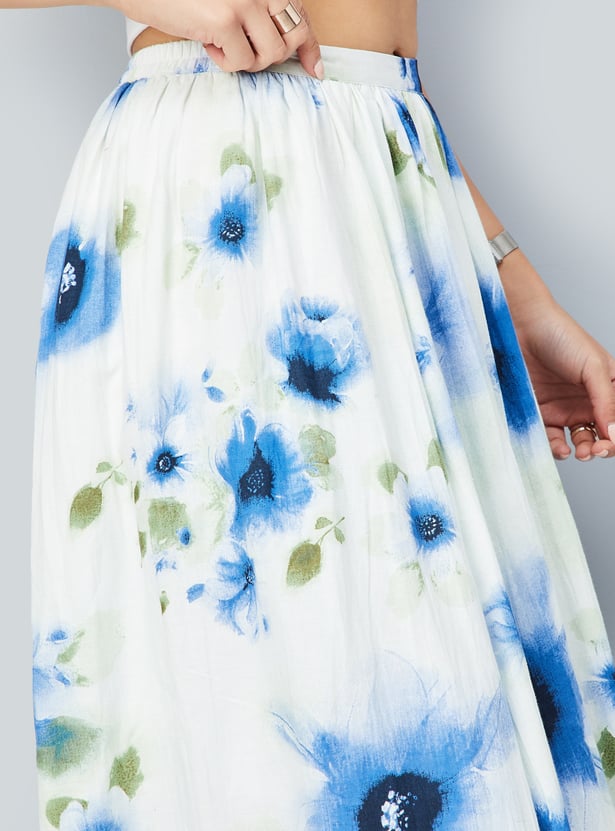 Women Floral Print Midi Skirt