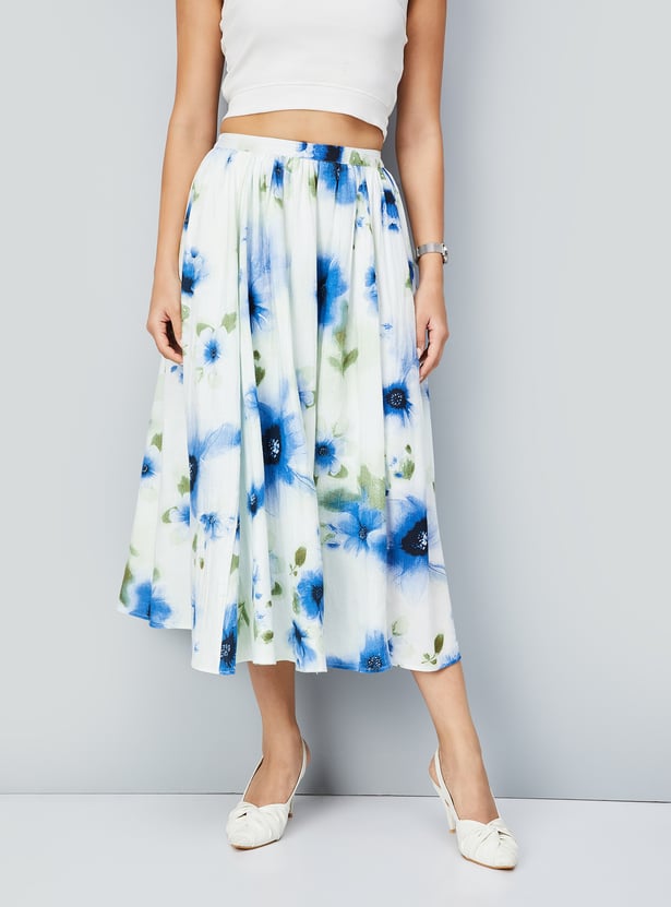 Women Floral Print Midi Skirt