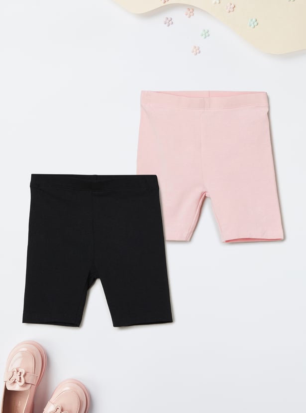 Girls Solid Knit Shorts - Pack of 2