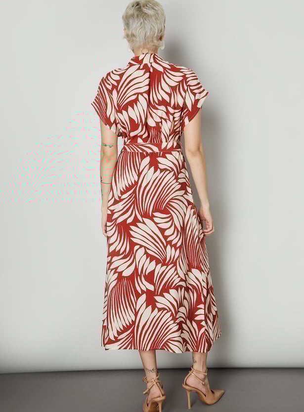 Women Printed Shirt Style Dress with Belt