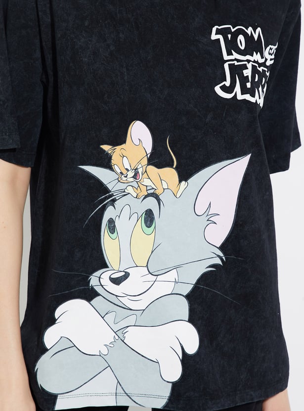 URB_N Women Tom & Jerry Print Oversized T-shirt
