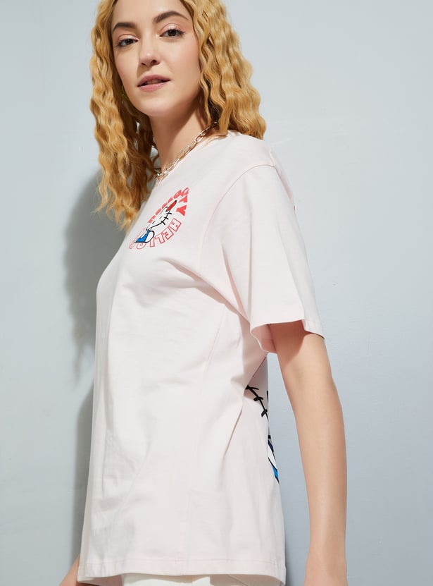 URB_N Women Hello Kitty Print Oversized T-shirt