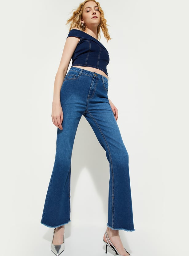 ALAYA F x URB_N Women Frayed Hem Kickflare Jeans