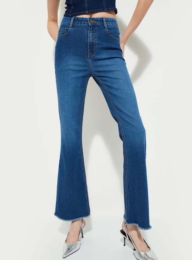 ALAYA F x URB_N Women Frayed Hem Kickflare Jeans