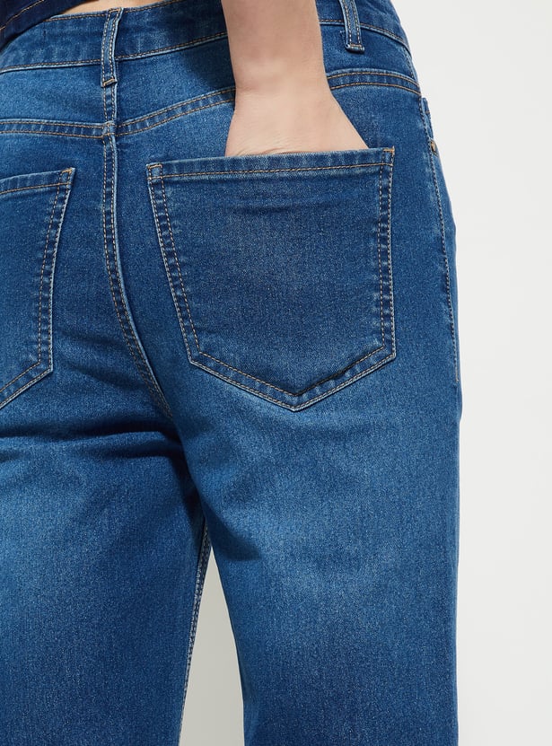 ALAYA F x URB_N Women Frayed Hem Kickflare Jeans