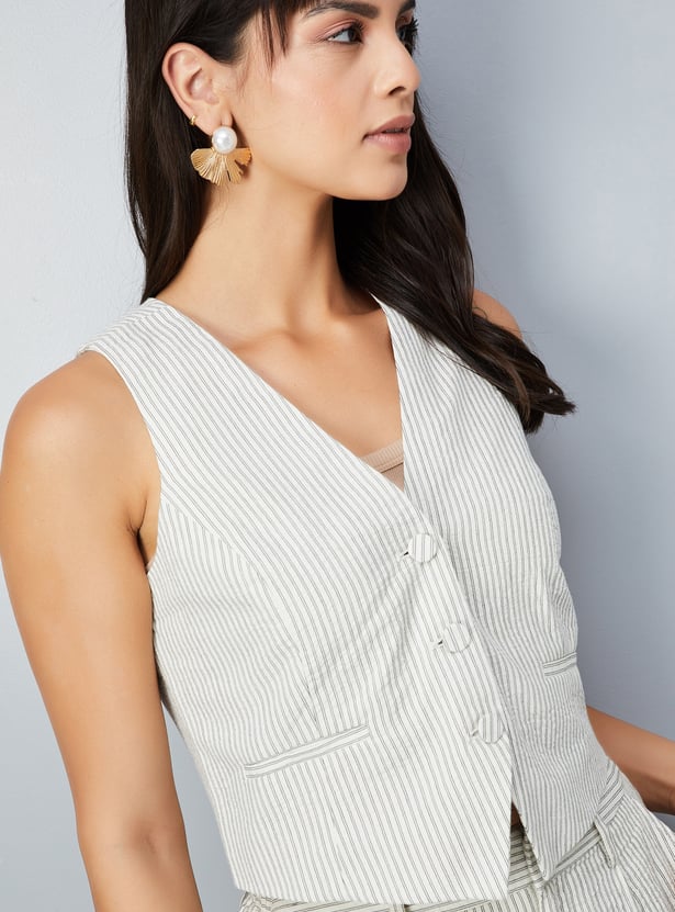 Women Striped Waistcoat Top