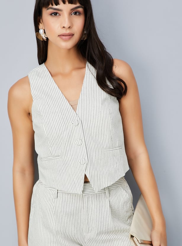 Women Striped Waistcoat Top