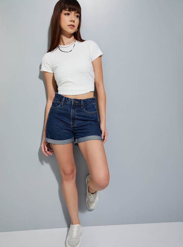 URB_N Women Textured Crop Top