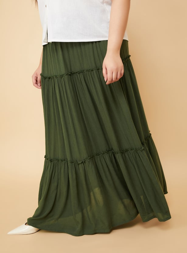 Buy Women Textured Tiered Long Skirt Online at just Rs. 1099.0