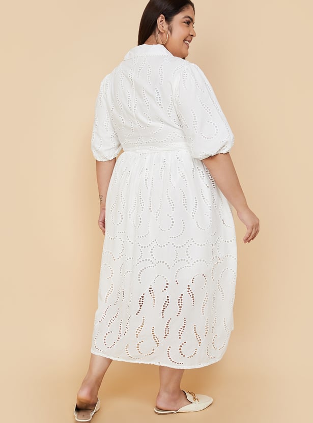 Pastel Blue & Off White Schiffli Dress With Statement Belt main image 1