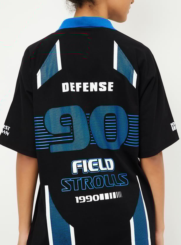 Women Striped Oversized Sports Polo T-shirt