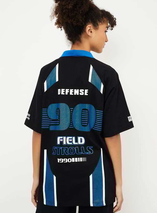 Women Striped Oversized Sports Polo T-shirt