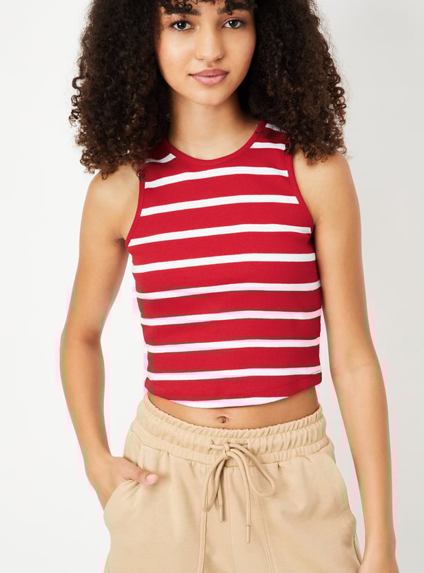 Women Striped Athleisure Crop Tank Top