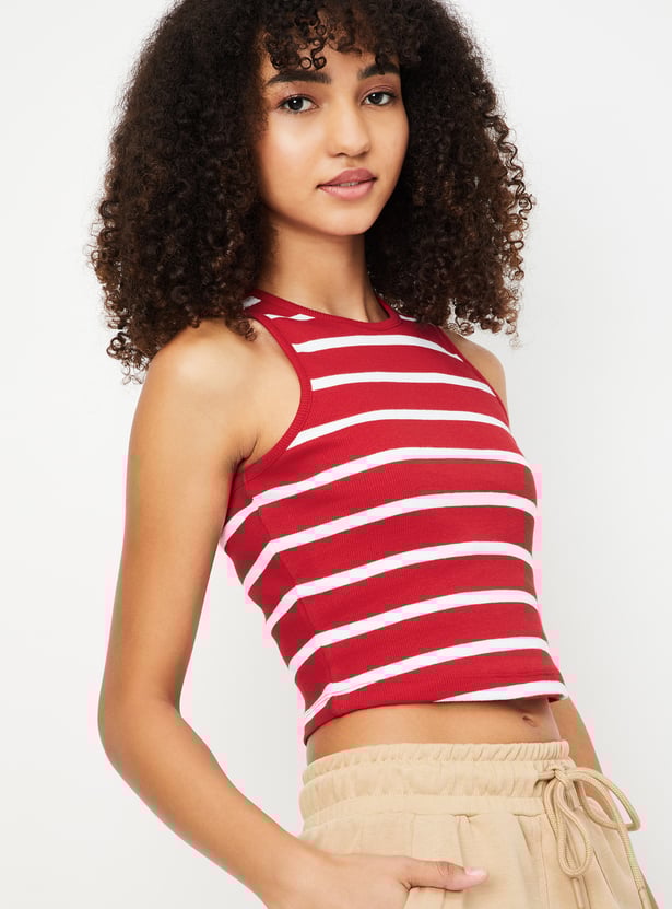 Women Striped Athleisure Crop Tank Top