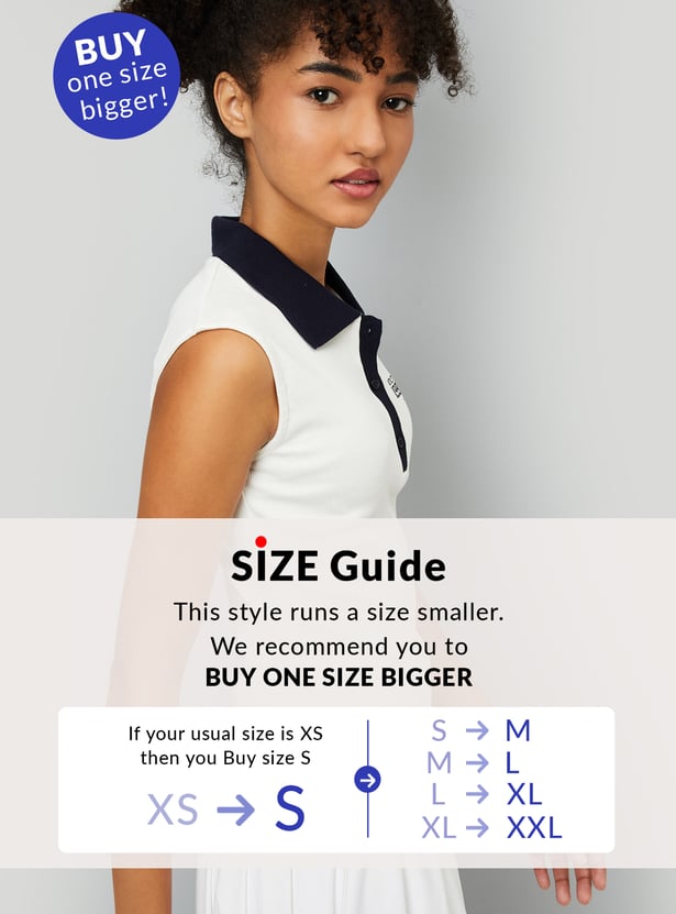 Women Contrast Polo Collar T-shirt