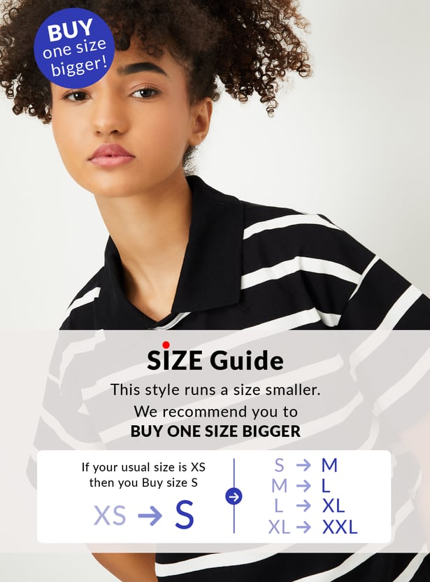 Women Striped Boxy Fit Crop Polo T-shirt