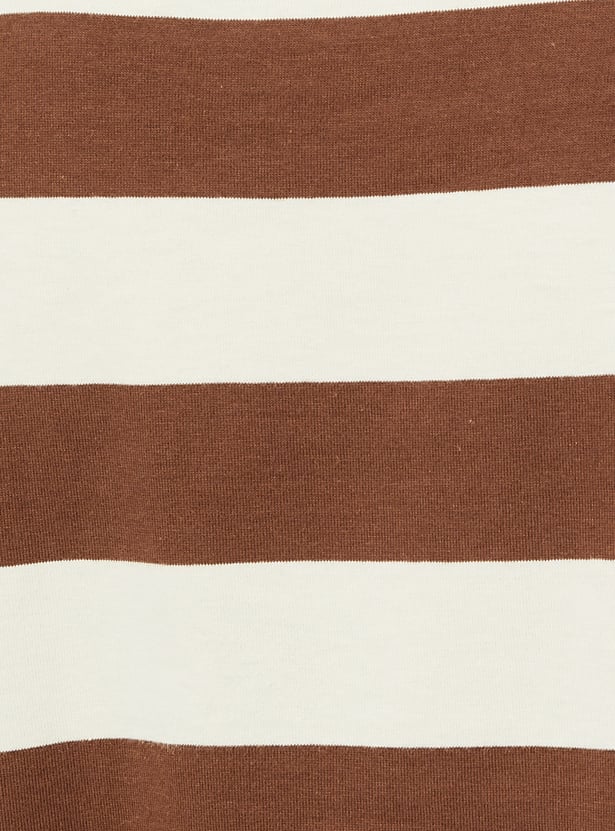 Women Striped Boxy Fit Crop Polo T-shirt