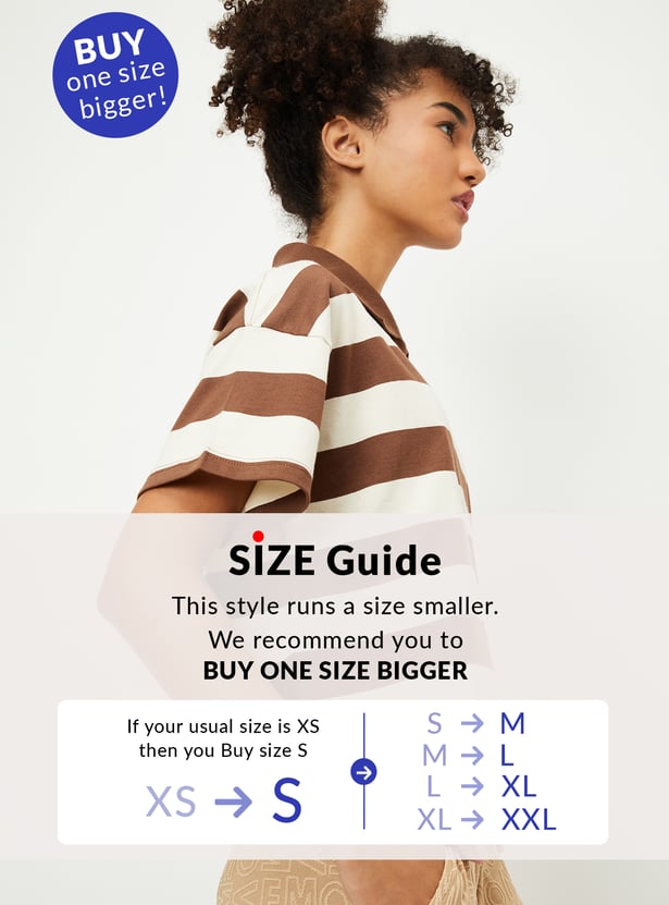 Women Striped Boxy Fit Crop Polo T-shirt