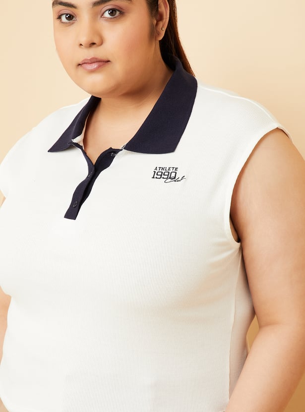 Women Contrast Polo Collar T-shirt