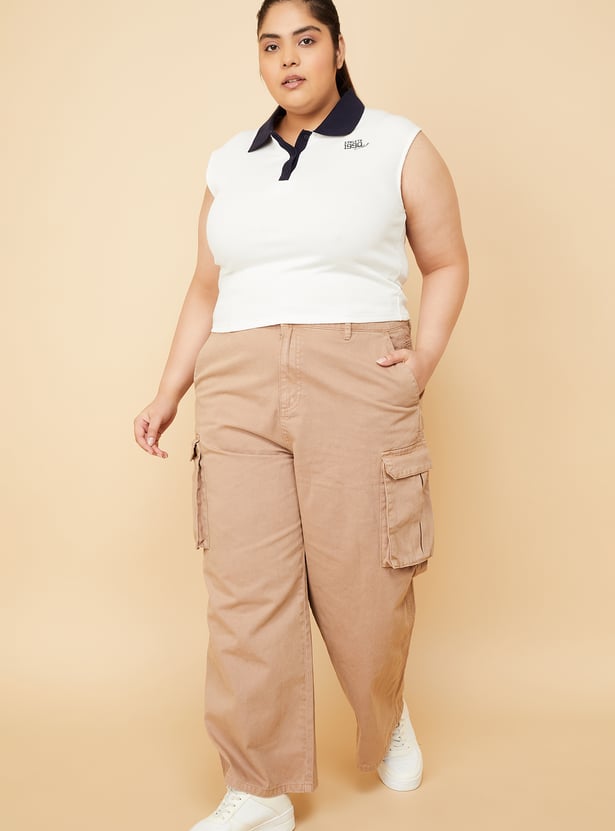 Women Contrast Polo Collar T-shirt