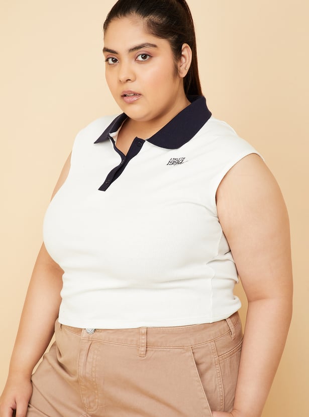 Women Contrast Polo Collar T-shirt