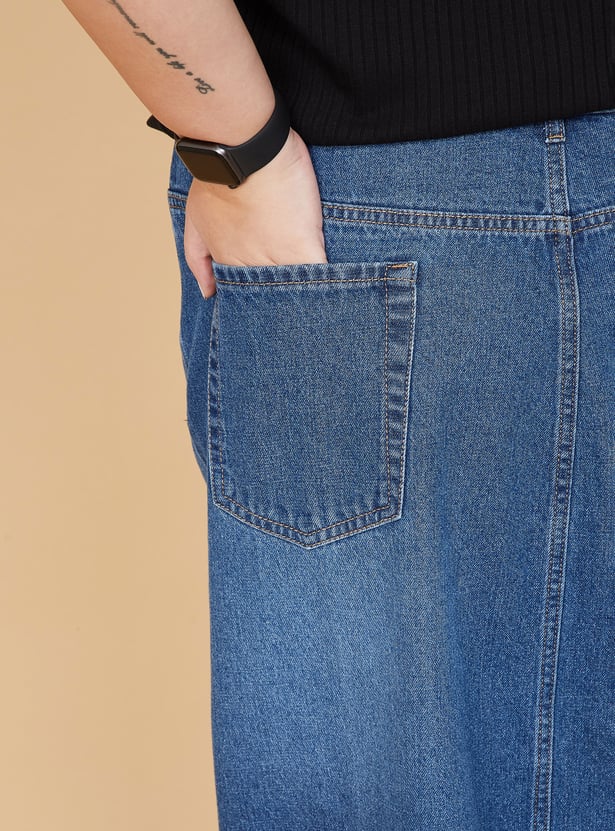 ALAYA F x URB_N Whiskered Denim Midi Skirt