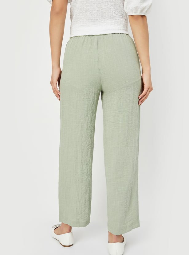 Buy Women Textured Wide-Leg Trousers Online at just Rs