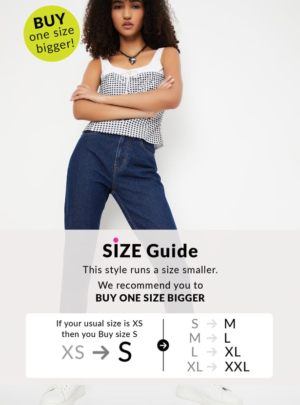 Women Washed High Rise Mom Fit Jeans