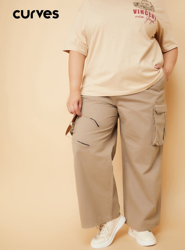 Women Solid Cargo Jeans