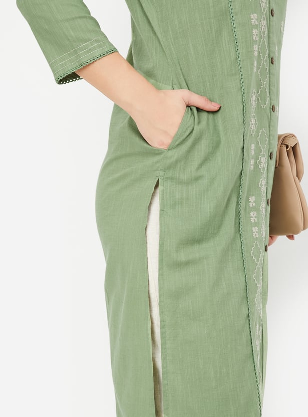 Women Embroidered Straight Kurta