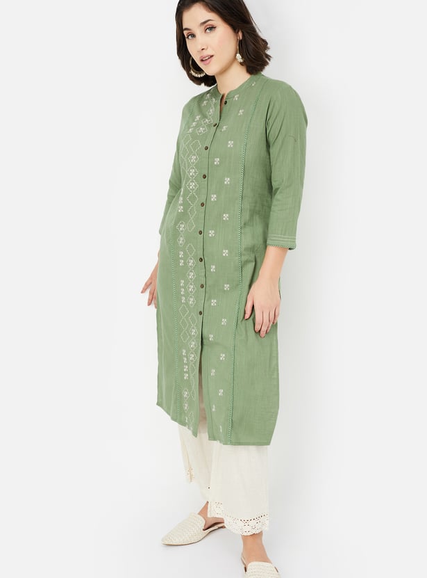 Women Embroidered Straight Kurta