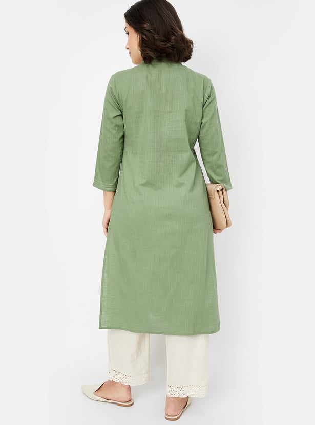 Women Embroidered Straight Kurta