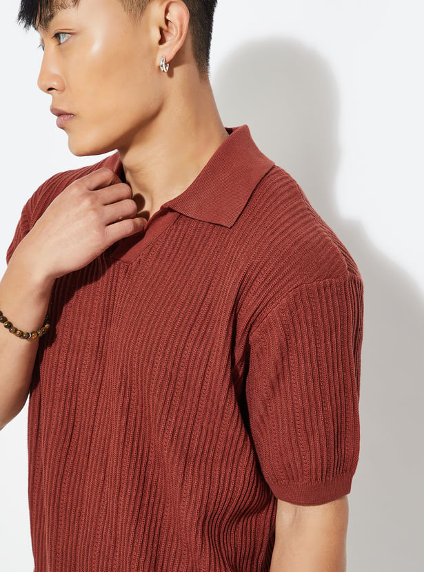 URB_N Men Textured Oversized Polo T-shirt