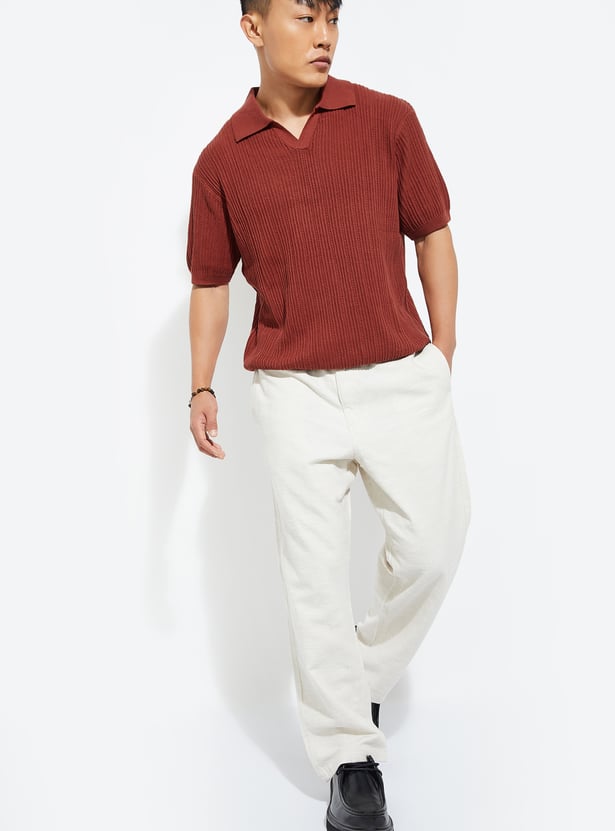 URB_N Men Textured Oversized Polo T-shirt