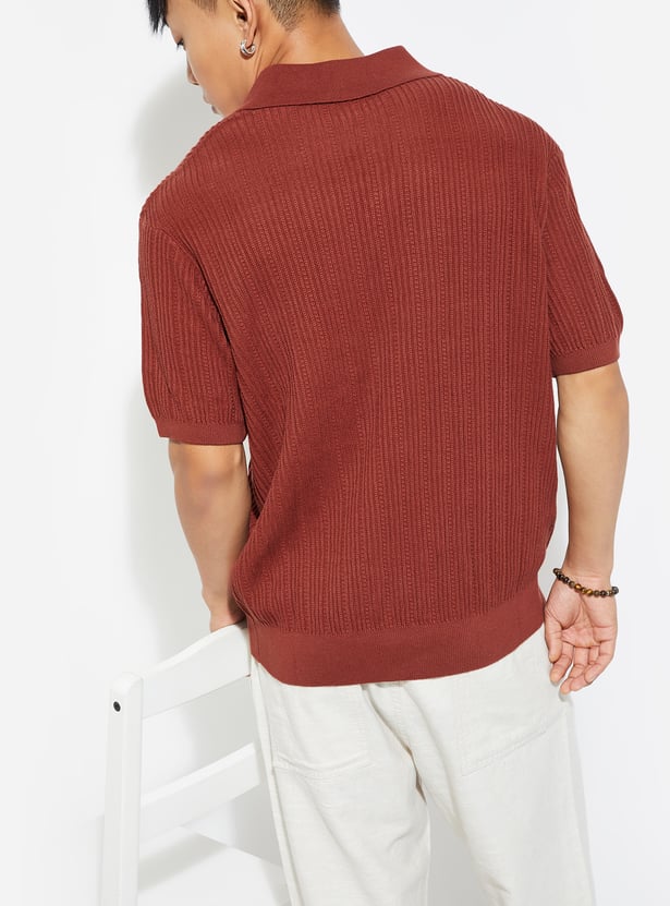 URB_N Men Textured Oversized Polo T-shirt