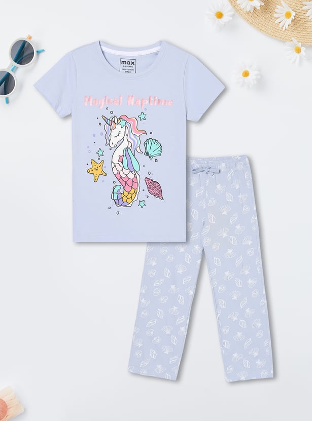 Girls Unicorn Print PJ Set