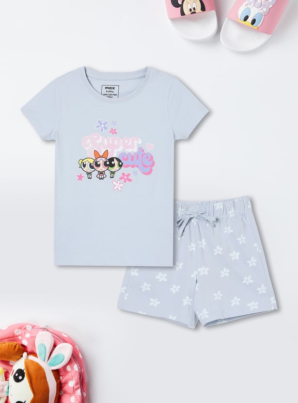 Girls Powerpuff Girls Print Sleepwear Set
