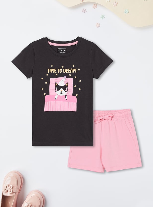 Girls Printed Shorts Set