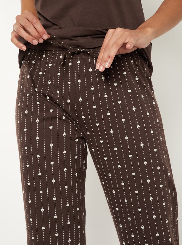 Women Heart Printed PJ Set