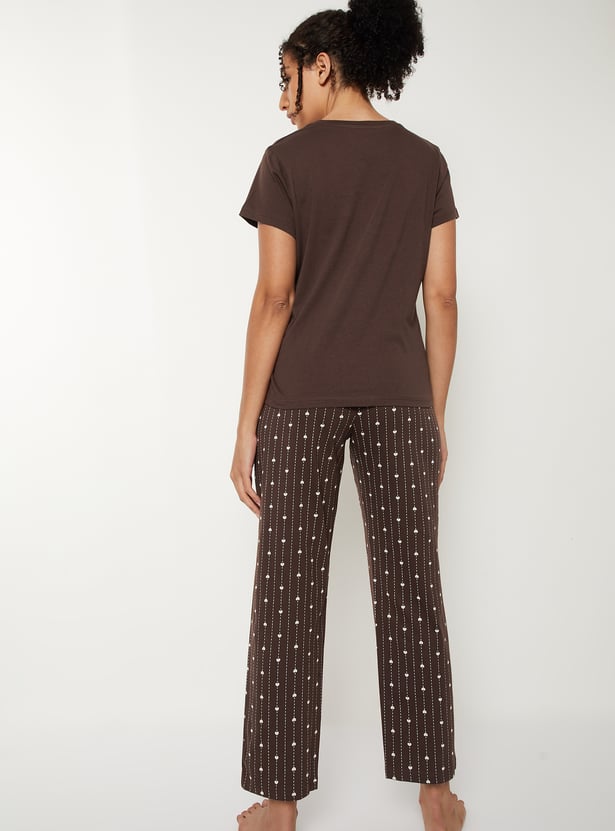 Women Heart Printed PJ Set