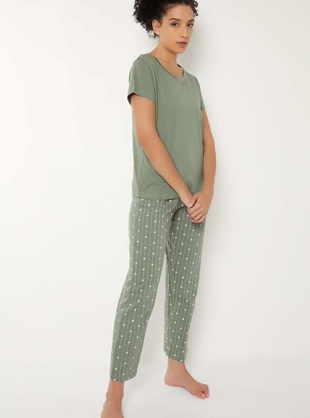 Women Heart Printed PJ Set