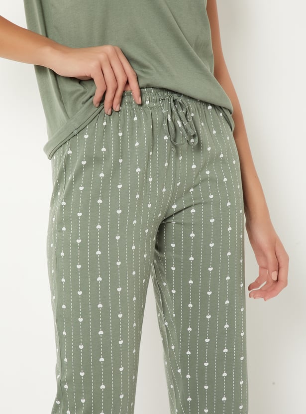 Women Heart Printed PJ Set