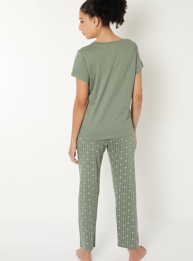 Women Heart Printed PJ Set