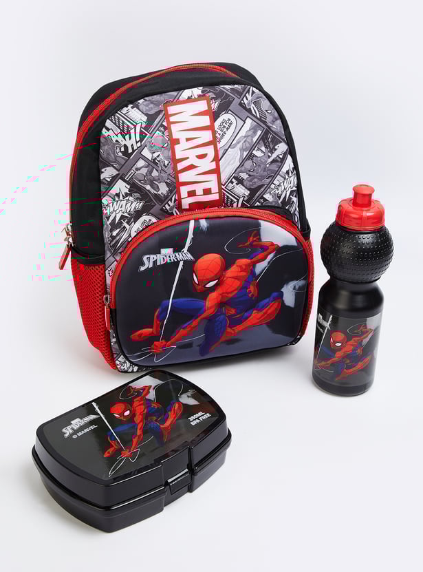 Kids Spiderman Print Backpack with Lunchbox & Sipper - Pack of 3